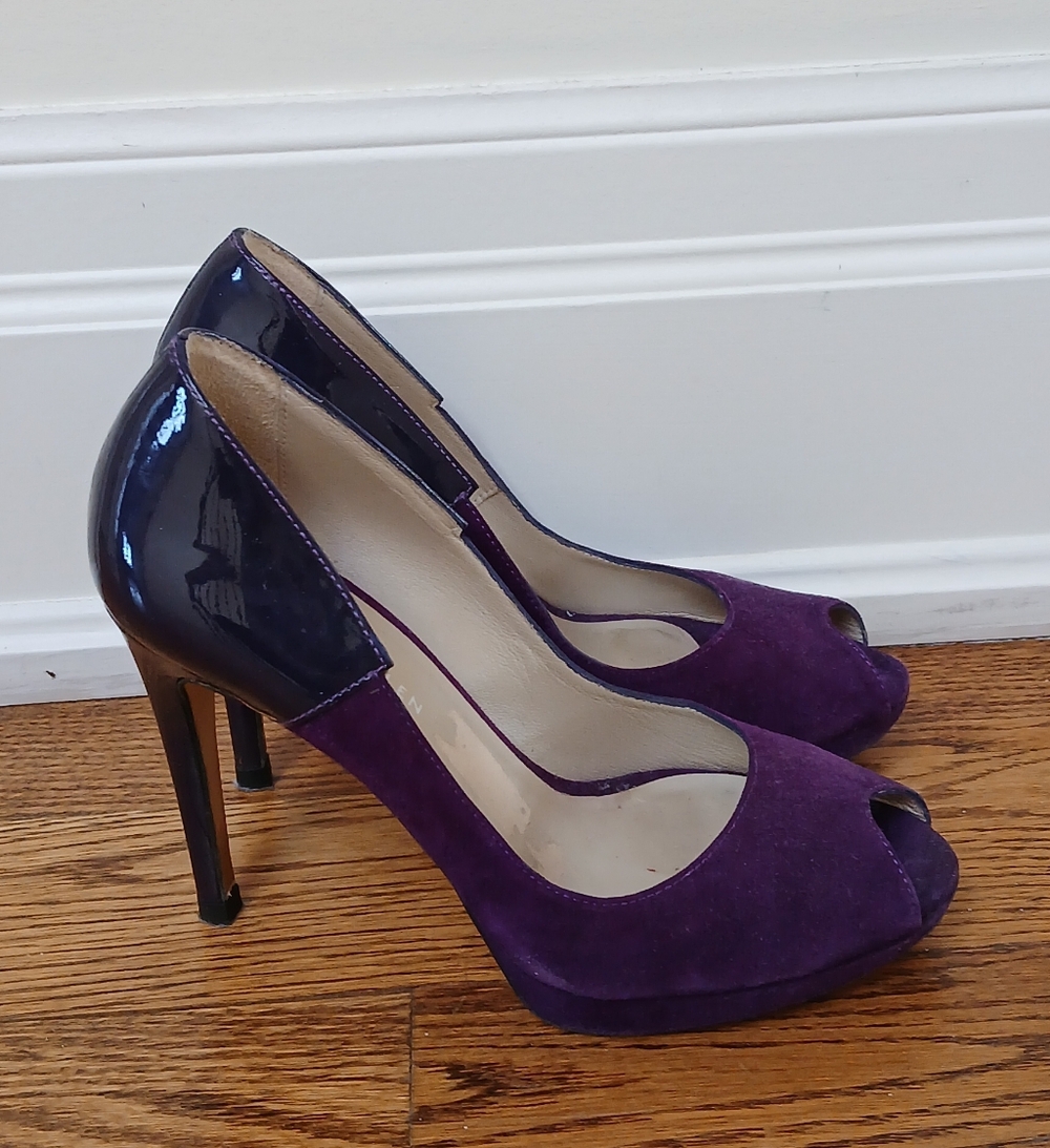 Suade Karen Millen Purple Peep Toe Heels